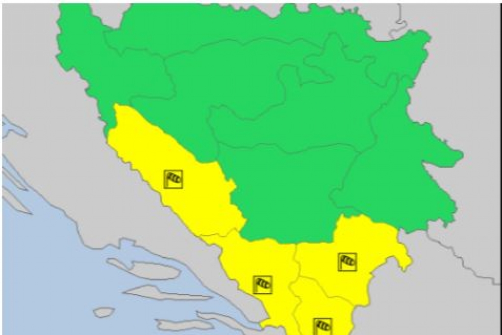 Upaljen žuti meteoalarm za Hercegovinu