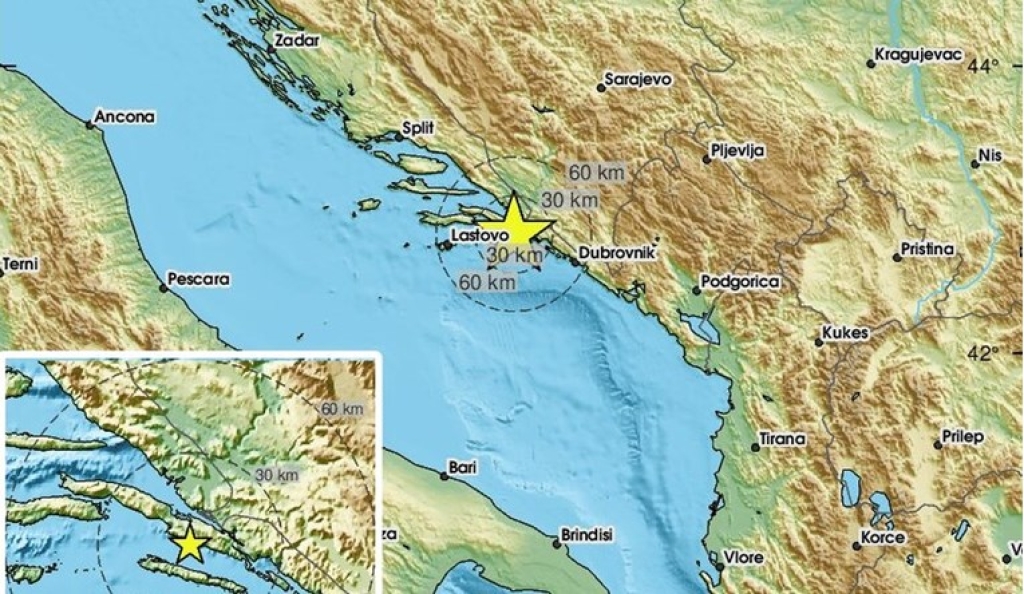 Potres magnitude 3.7 na jugu Hrvatske , osjetio se i u Hercegovini