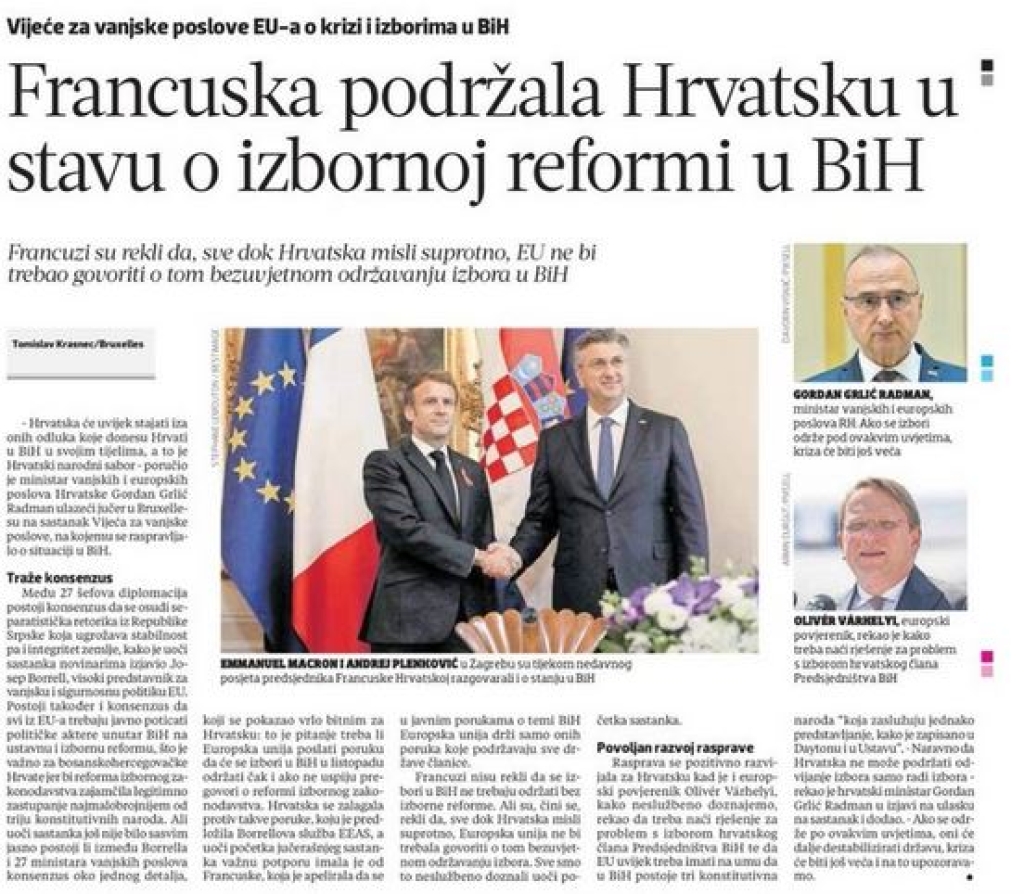 Skoro sve članice EU podržale stav Hrvatske da je za održavanje izbora u BiH nužna izmjena Izbornog zakona