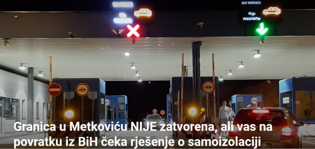 Granica u Metkoviću NIJE zatvorena, ali vas na povratku iz BiH čeka rješenje o samoizolaciji