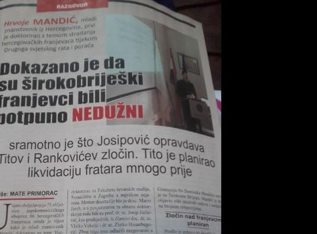 Hrvoje Mandić: Dokazano je da su širokobriješki franjevci bili potpuno nedužn