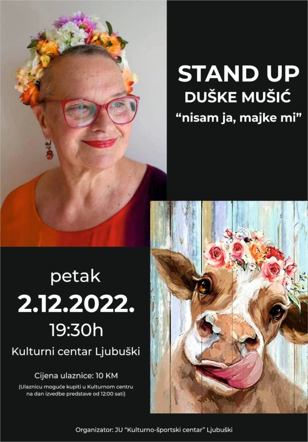 NAJAVA: Stand up komedija &quot;nisam ja, majke mi&quot; Duške Mušić u Kulturnom centru u Ljubuškom