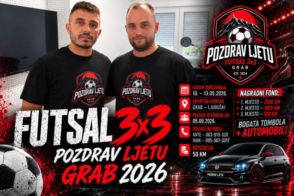 Sutra počinje Futsal 3×3 „Pozdrav ljetu – Grab 2026“: Rekordnih 106 ekipa na obnovljenom Sportskom centru Grab