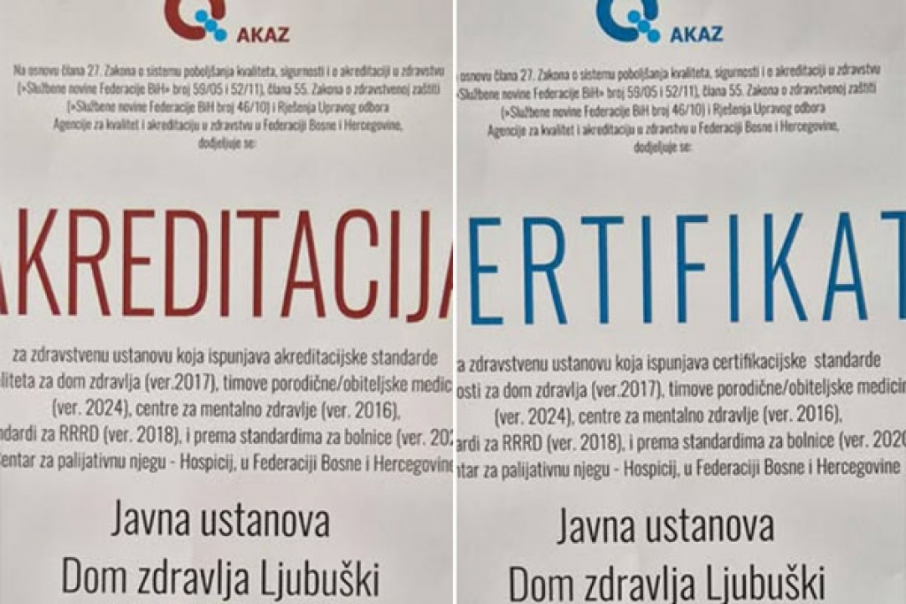 DZ Ljubu&scaron;ki uspje&scaron;no dovr&scaron;io proces certifikacije i akreditacije svih zdravstvenih usluga