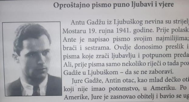 Na današnji dan ubijen mladi Ljubušak Ante Gadže - prije smrti napisao je potresno oproštajno pismo