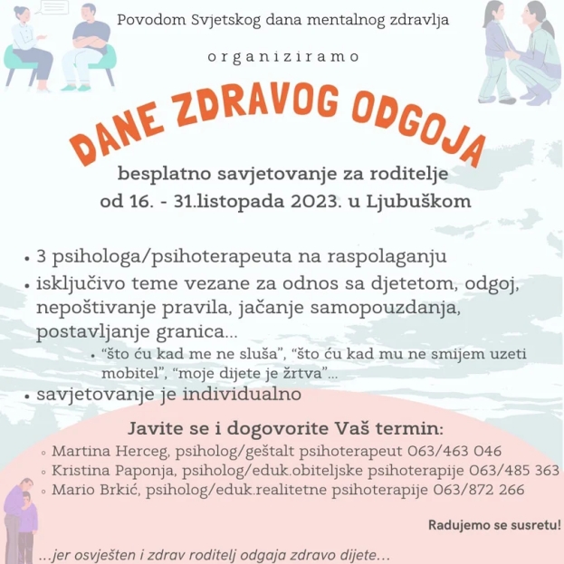 Ljubuški psiholozi nude besplatno savjetovanje roditeljima u vezi odgoja djece