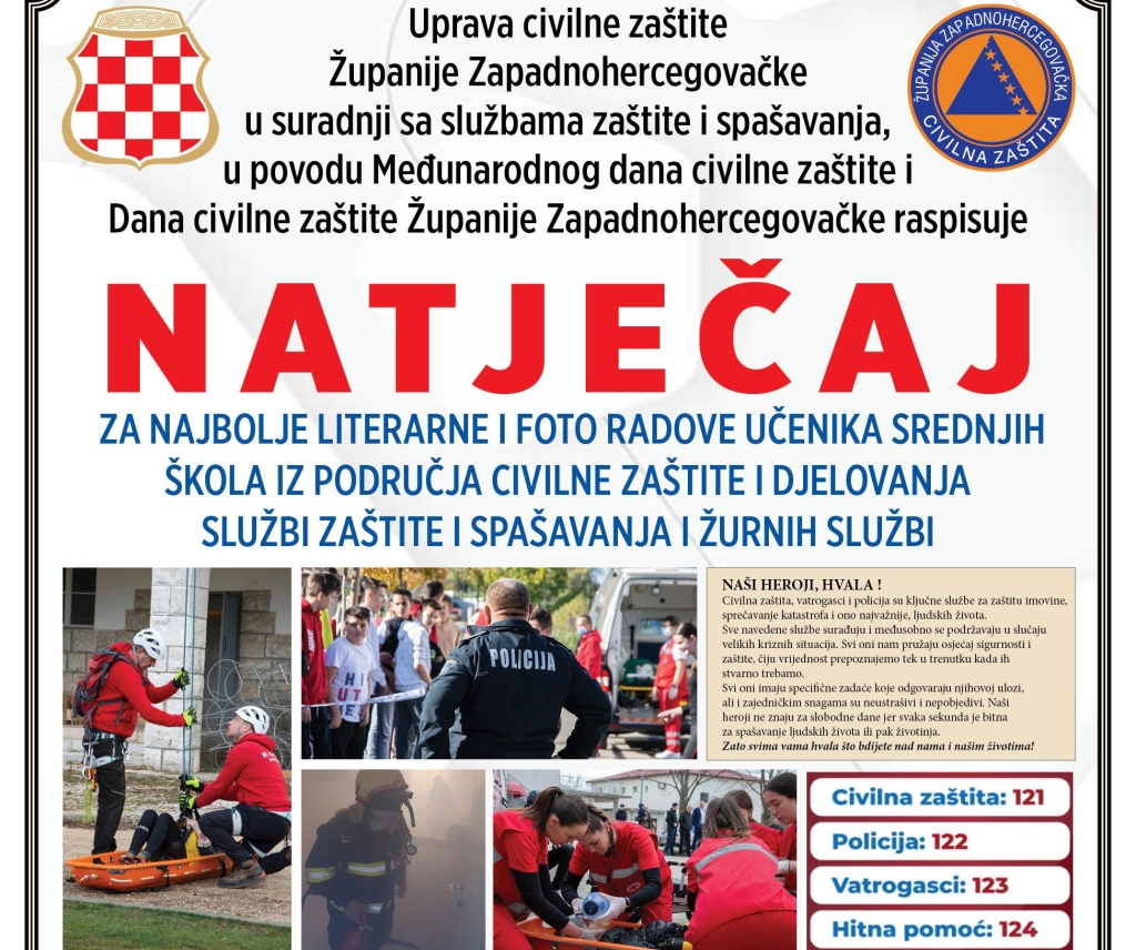 ŽZH: Raspisan natječaj za najbolje literarne i foto radove učenika srednjih škola iz područja civilne zaštite