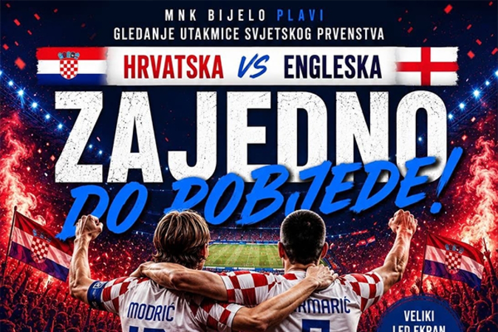 MNK Bijelo Plavi organizira veliko gledanje utakmice Hrvatska &ndash; Engleska