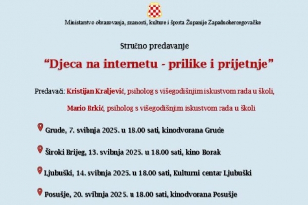 NAJAVA: Stručno predavanje “Djeca na internetu – prilike i prijetnje”