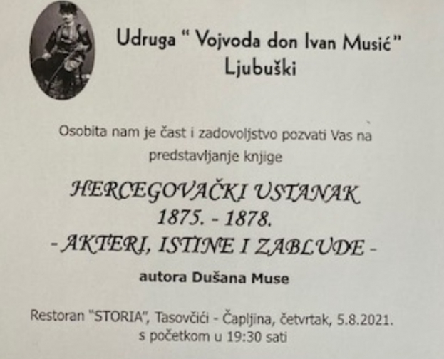Predstavljanje drugog izdanja knjige Hercegovački ustanak 1875. - 1878. [najava]