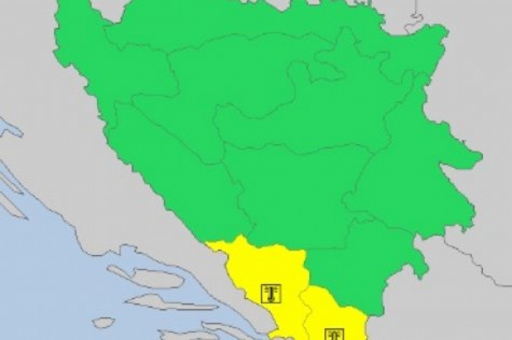 Žuti meteoalarm samo za područje Hercegovine