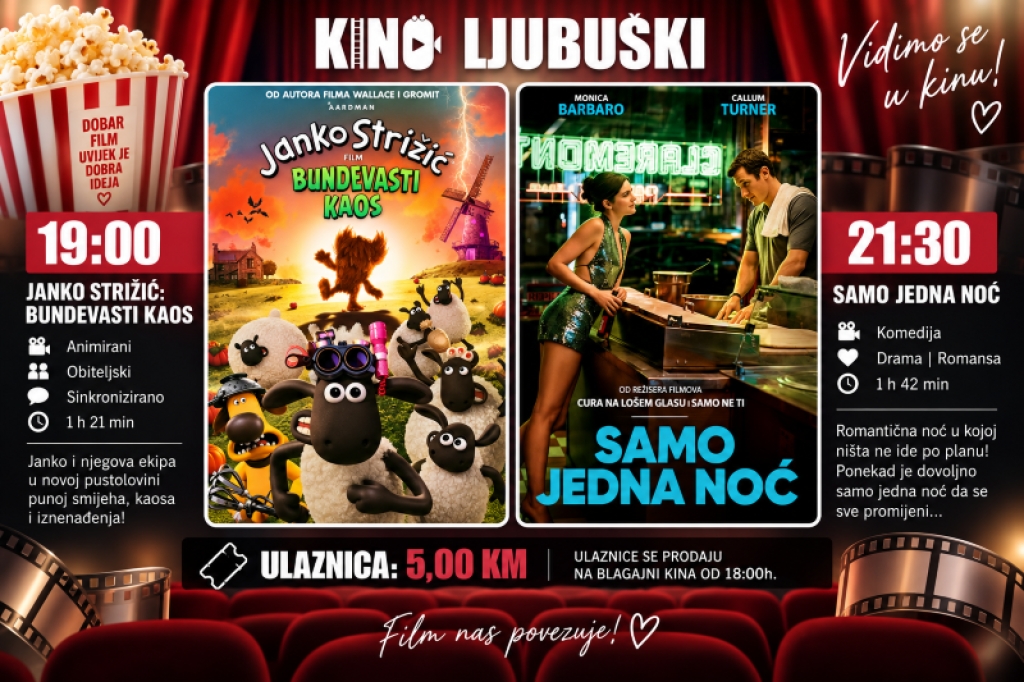 Filmska subota u Ljubuškom: Animirana pustolovina i romantična komedija