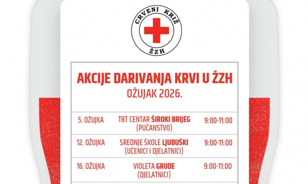 &Scaron;est akcija darivanja krvi u ožujku na području ŽZH