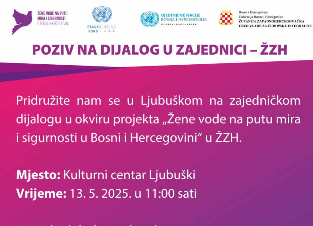 Zajednički dijalog u Županiji Zapadnohercegovačkoj: „Žene vode na putu mira i sigurnosti u Bosni i Hercegovini“