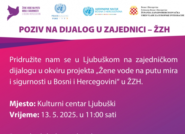 Zajednički dijalog u Županiji Zapadnohercegovačkoj: „Žene vode na putu mira i sigurnosti u Bosni i Hercegovini“