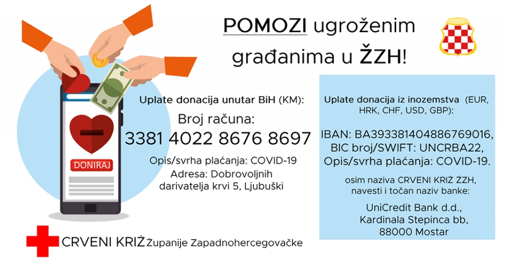 Crveni križ ŽZH otvorio poseban račun za pomoć ugroženim žiteljima u ŽZH