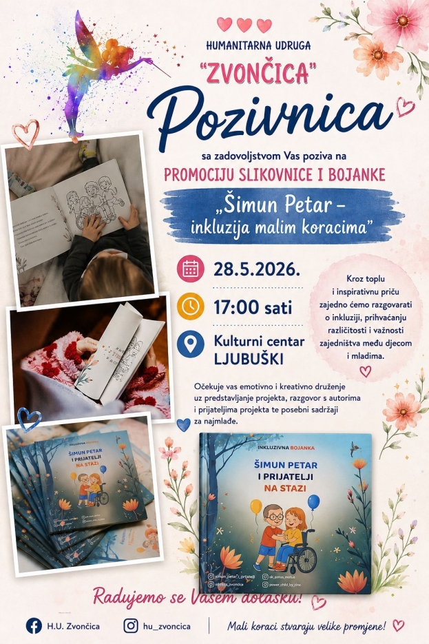 NAJAVA: U Ljubu&scaron;kom predstavljanje slikovnice i bojanke "&Scaron;imun Petar - inkluzija malim koracima"