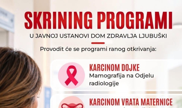 Obavijest o provedbi skrining programa u JU Dom zdravlja Ljubuški