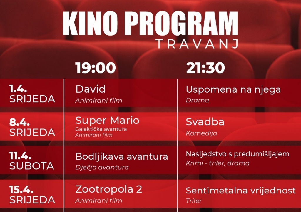 Kino Ljubu&scaron;ki: Nova satnica i program za travanj