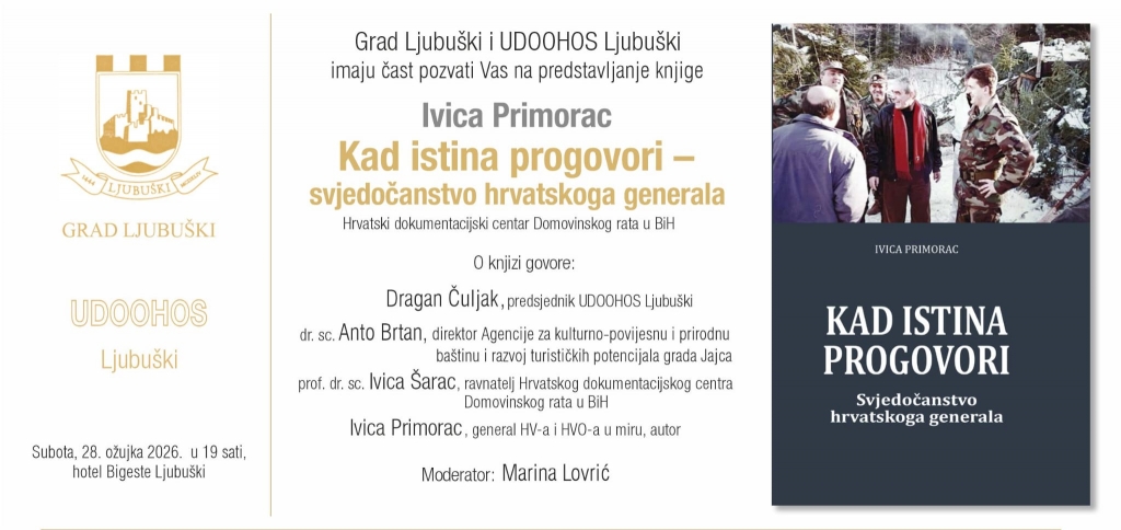 Najava: Predstavljanje knjige &ldquo;Kad istina progovori &ndash; svjedočanstvo hrvatskog generala&rdquo;