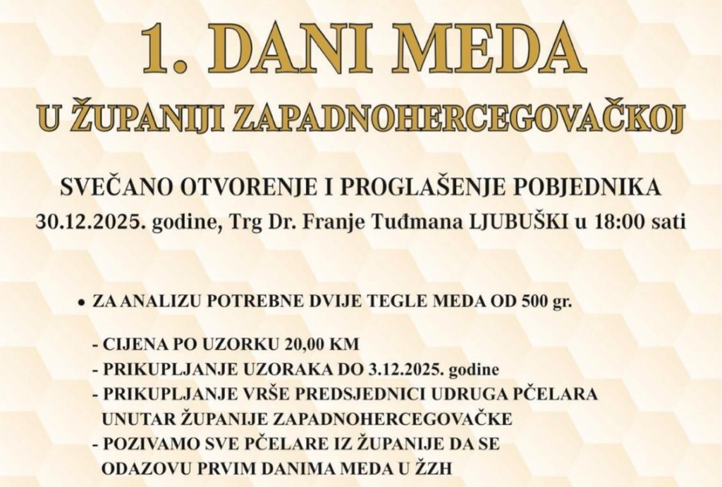 Najava: Ljubuški domaćin prvih Dana meda ŽZH