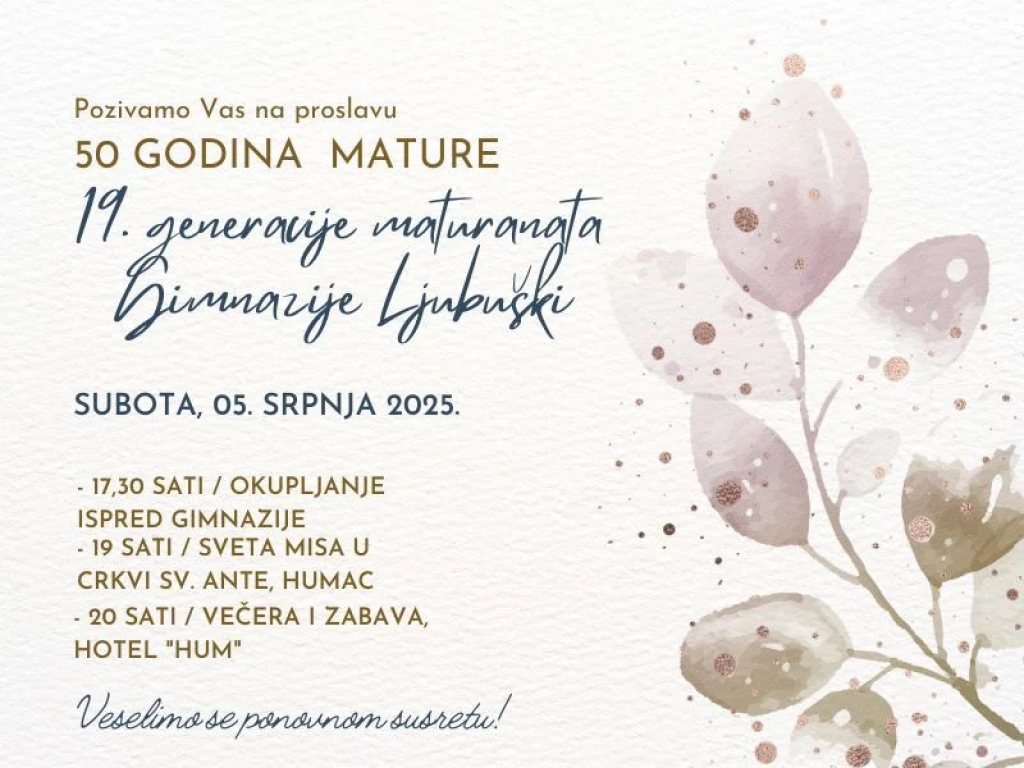 Zlatna generacija ljubuške Gimnazije proslavit će 50 godina mature