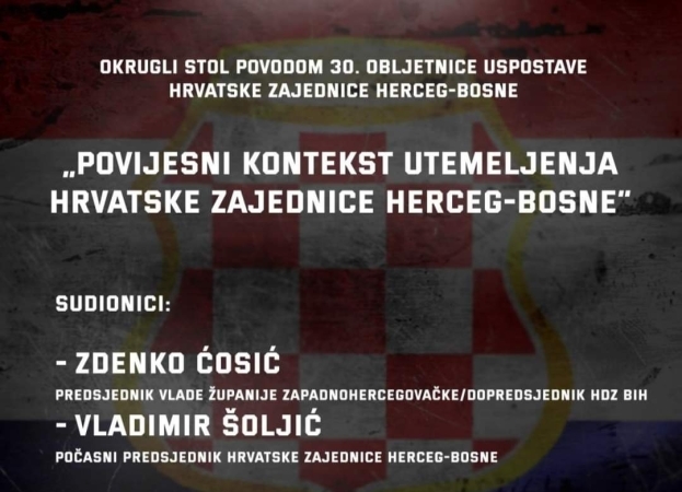Najava: Okrugli stol povodom 30. obljetnice utemeljenja Hrvatske zajednice Herceg-Bosne u Širokom Brijegu