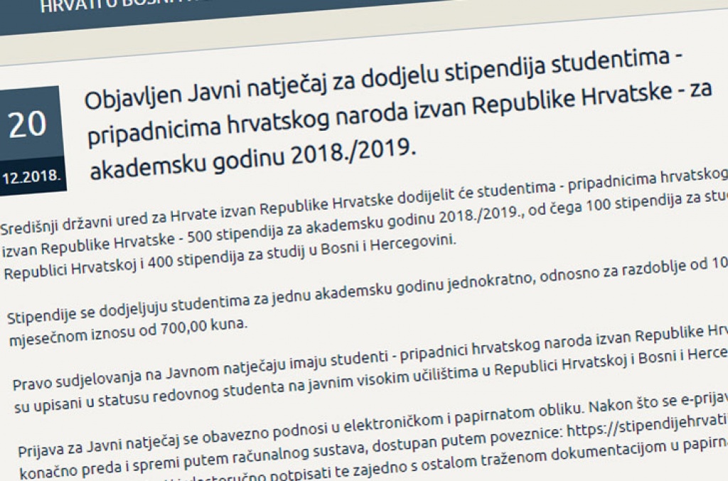 Donijet Prijedlog rang liste 500 studentskih stipendija pripadnicima hrvatskog naroda izvan RH