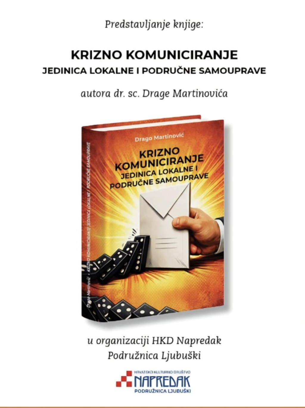 Predstavljanje knjige &bdquo;Krizno komuniciranje jedinica lokalne i područne samouprave&ldquo; u petak u Ljubu&scaron;kom
