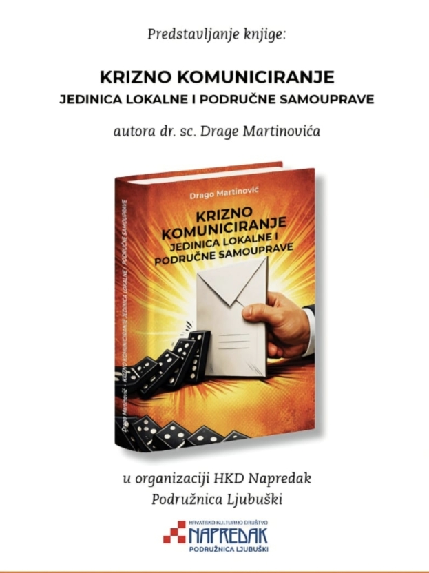 Predstavljanje knjige &bdquo;Krizno komuniciranje jedinica lokalne i područne samouprave&ldquo; u petak u Ljubu&scaron;kom