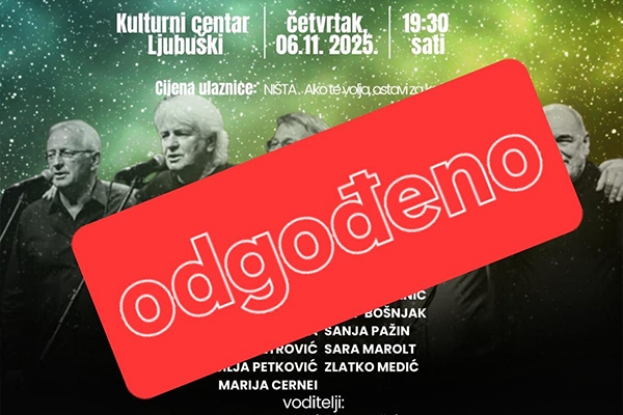 Odgođen koncert “Umro sam, al’ sam živ” zbog Dana žalosti u Federaciji BiH