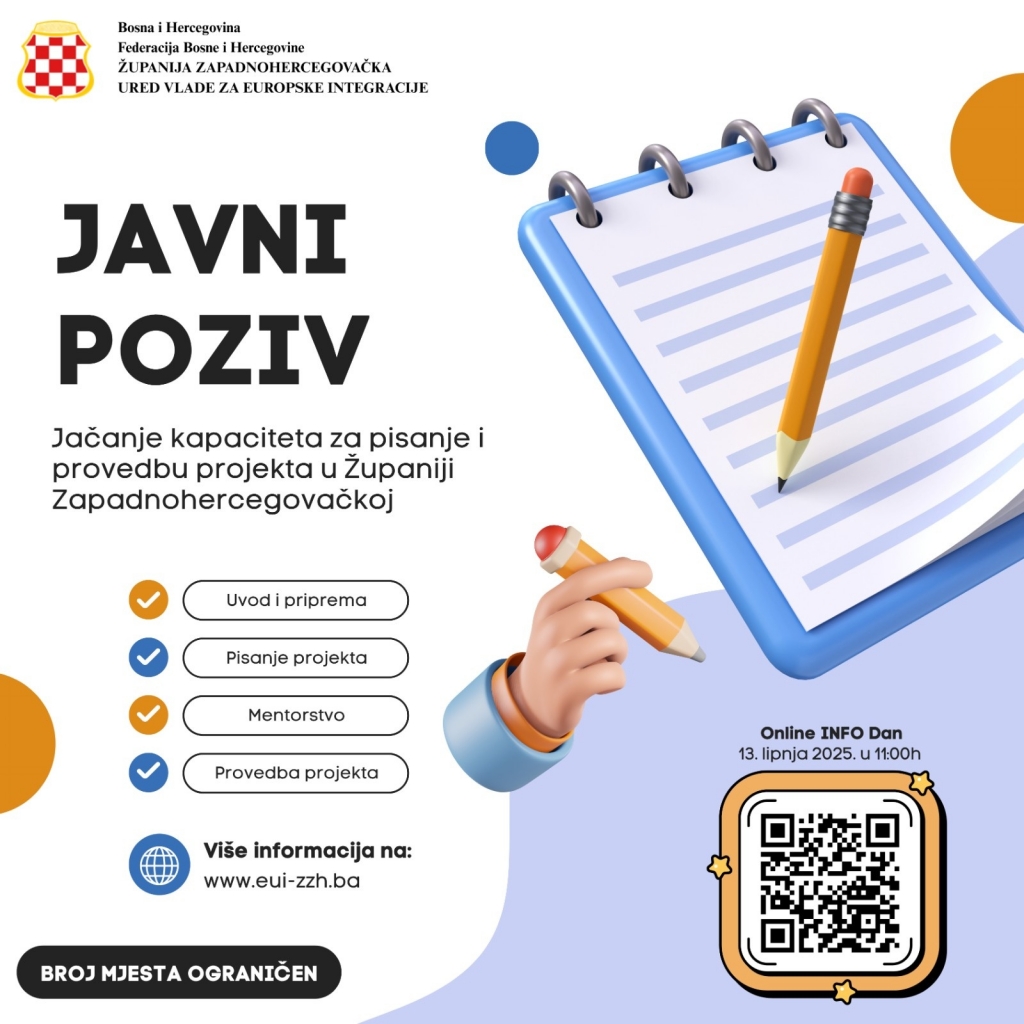 JAVNI POZIV: &quot;Jačanje kapaciteta za pisanje i provedbu projekta u Županiji Zapadnohercegovačkoj&quot;
