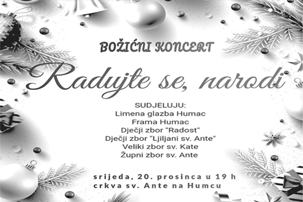 Najava: U srijedu na Humcu božićni koncert